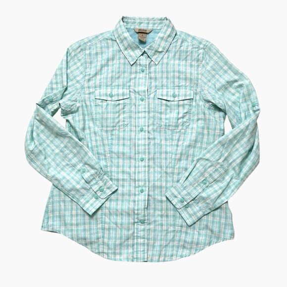 Duluth Trading Co Shirt Womens Medium Vented Mesh Long Sleeve Roll Tab Button Up - Picture 3 of 11